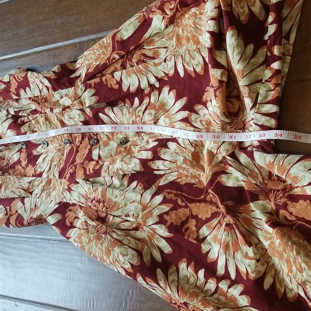 Free People Shasta Print Corduroy Shortsleeve Jumpsuit Floral Back Out Wide Leg - Picture 13 of 17